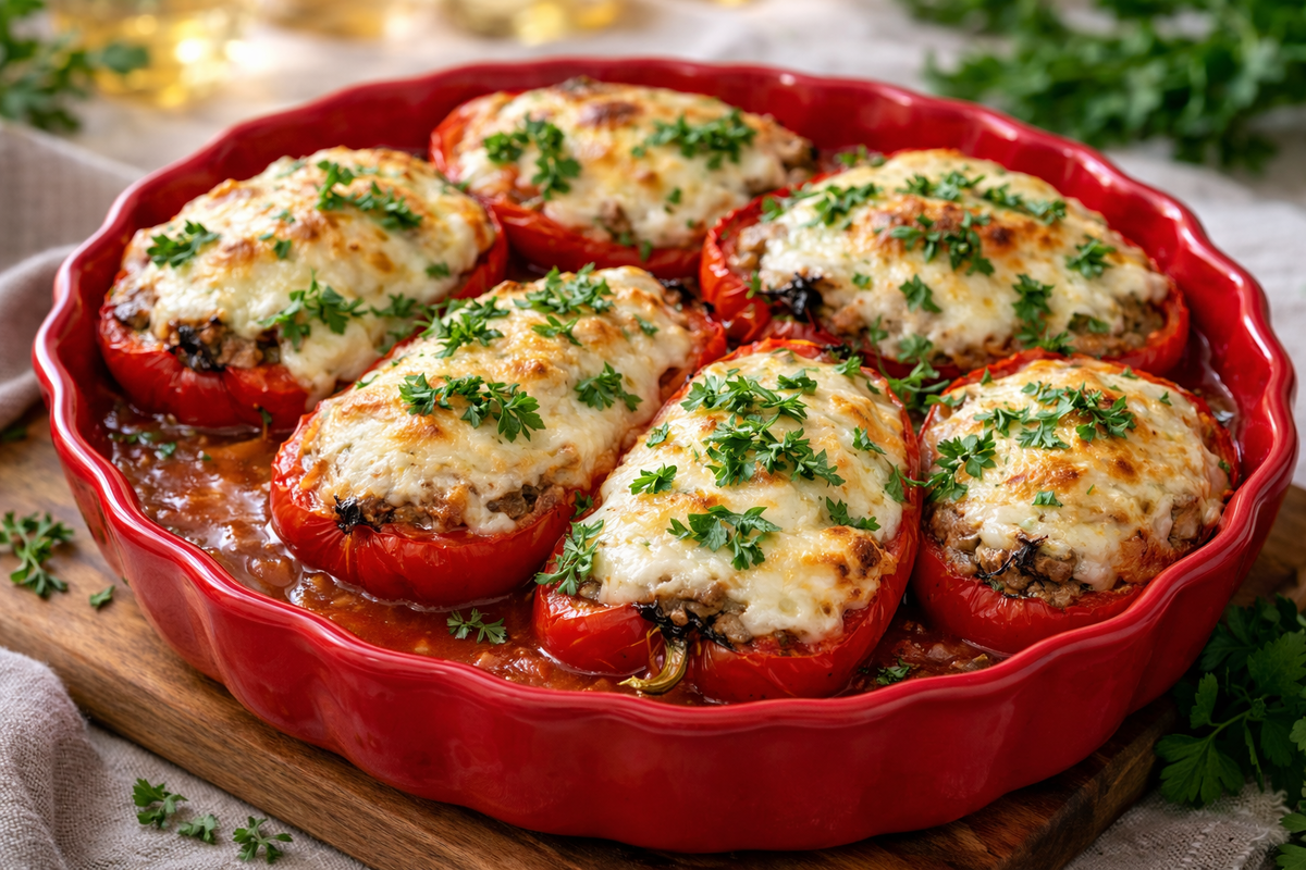Нежные фаршированные перцы с творожно-сырной шапочкой: простой рецепт